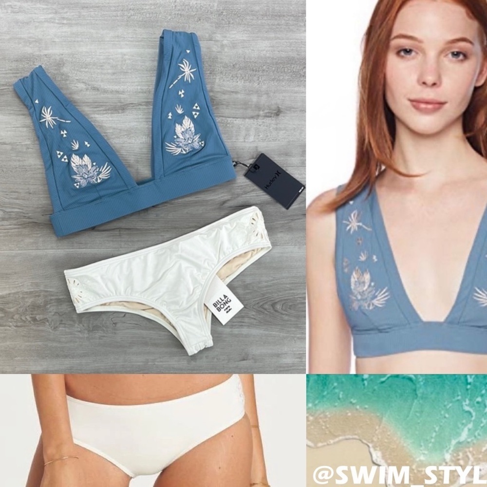 ☀️BILLABONG☀️HURLEY☀️RIB EMB BAND SURF EMBROIDERY BIKINI SET